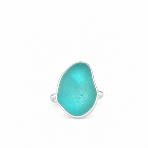 Turquoise sea glass ring with silver band 
